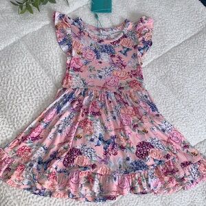 NWT Posh Peanut Lyric Ruffled Twirl Dress Pink Floral 3/4